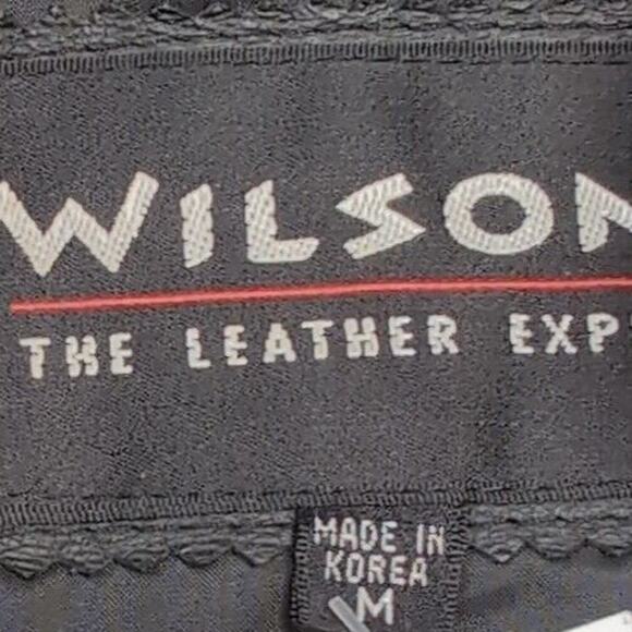 VTG Wilsons Leather Bomber Jacket Men's M Black USA Flag International Flags - Picture 6 of 16